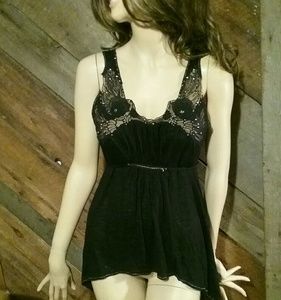 Free People Top with Beads & Lace Details